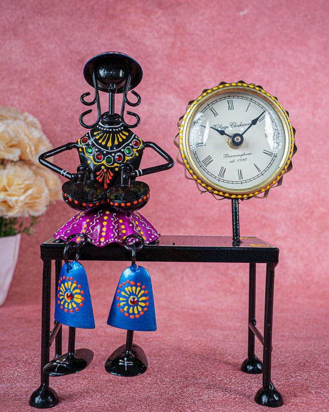 Metal Handpainted Musician with Clock - 10 inch - WL5489