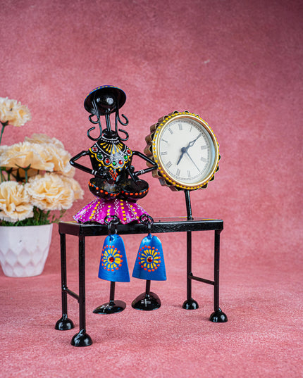 Metal Handpainted Musician with Clock - 10 inch - WL5489