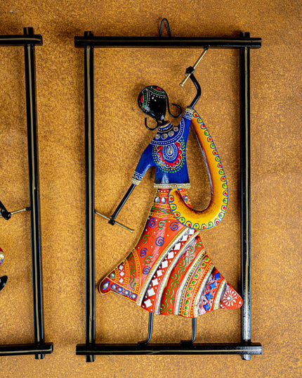 Metal Handpainted Couple Dandiya in Frame - 14 inch - WL5490