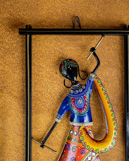 Metal Handpainted Couple Dandiya in Frame - 14 inch - WL5490