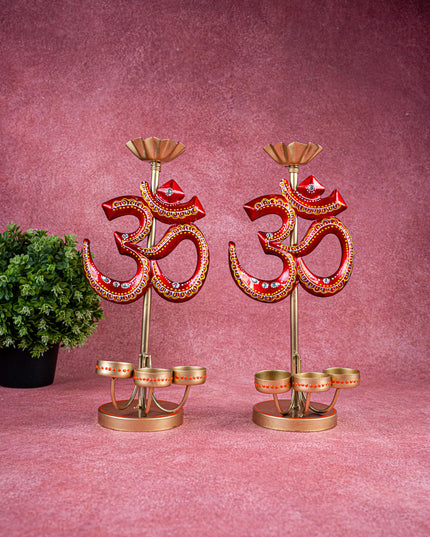 Metal Handpainted Om T Light Holder - Set of 2 - 13 Inch - WL5491