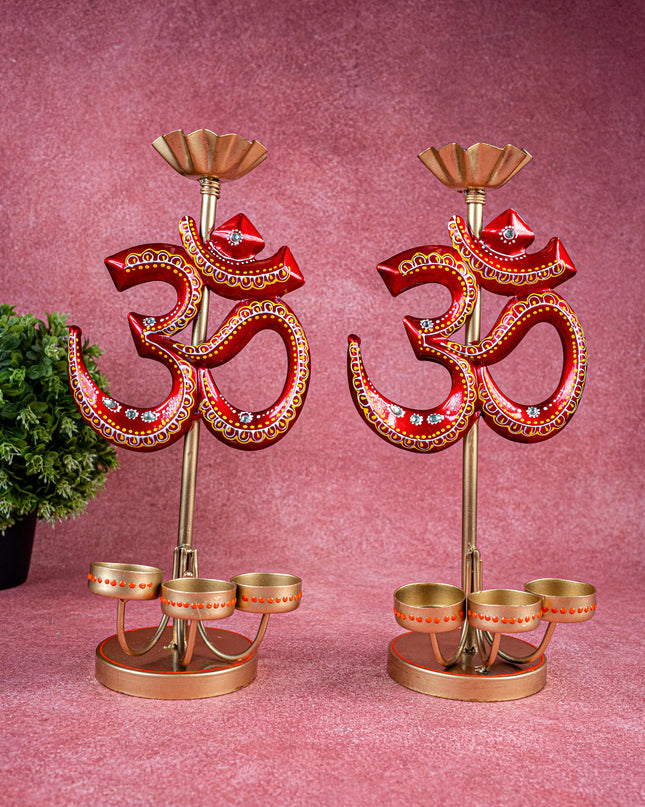 Metal Handpainted Om T Light Holder - Set of 2 - 13 Inch - WL5491