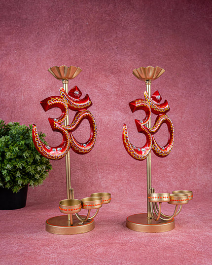 Metal Handpainted Om T Light Holder - Set of 2 - 13 Inch - WL5491