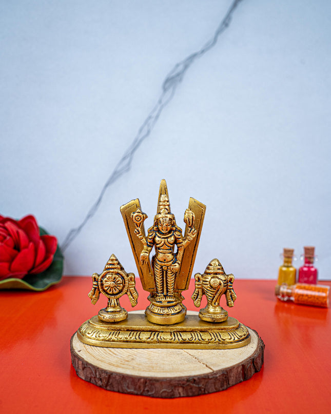 Brass Balaji with Shankh Chakra Namam Idol - 3 inch - WL5493