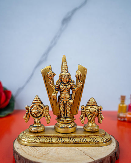 Brass Balaji with Shankh Chakra Namam Idol - 3 inch - WL5493