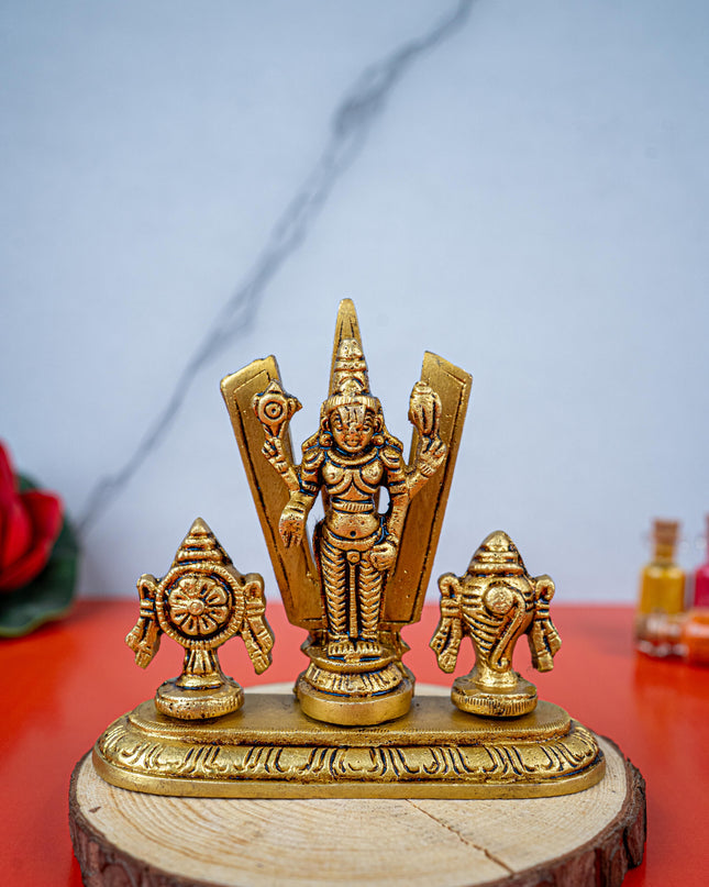 Brass Balaji with Shankh Chakra Namam Idol - 3 inch - WL5493