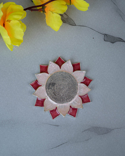 White Metal Floral Coaster for Diya - Pink - WL5498-1