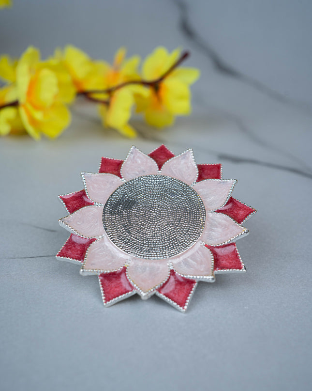 White Metal Floral Coaster for Diya - Pink - WL5498-1