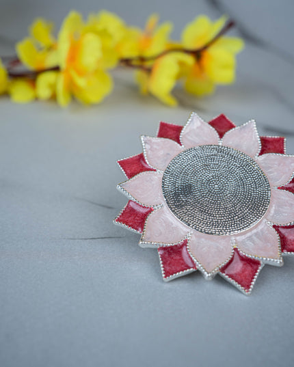 White Metal Floral Coaster for Diya - Pink - WL5498-1