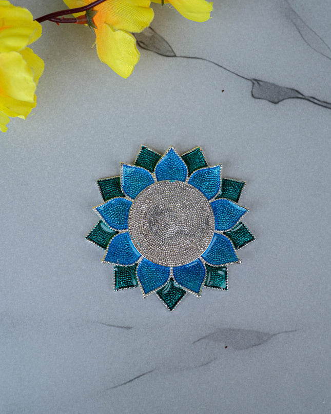 White Metal Floral Coaster for Diya - Blue - WL5498-2