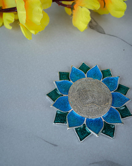 White Metal Floral Coaster for Diya - Blue - WL5498-2