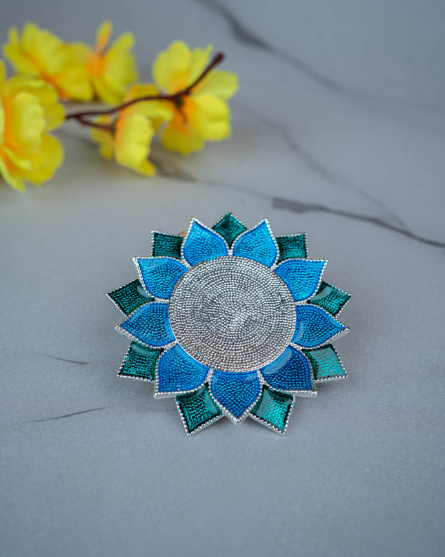 White Metal Floral Coaster for Diya - Blue - WL5498-2