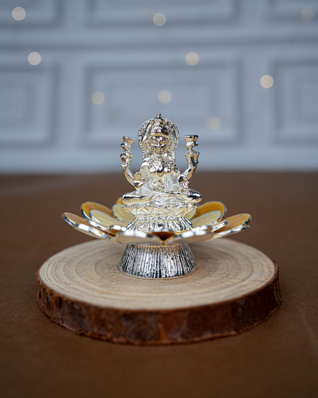 White Metal Lord Lakshmi on Floral Base - Beige - WL5499-2