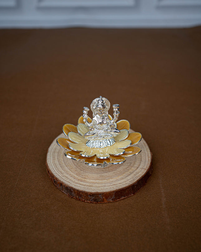 White Metal Lord Lakshmi on Floral Base - Beige - WL5499-2