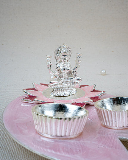 White Metal Lakshmi Manjal-Kumkum Holder - Pink - WL5500-2