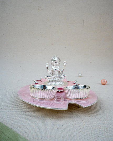 White Metal Lakshmi Manjal-Kumkum Holder - Pink - WL5500-2
