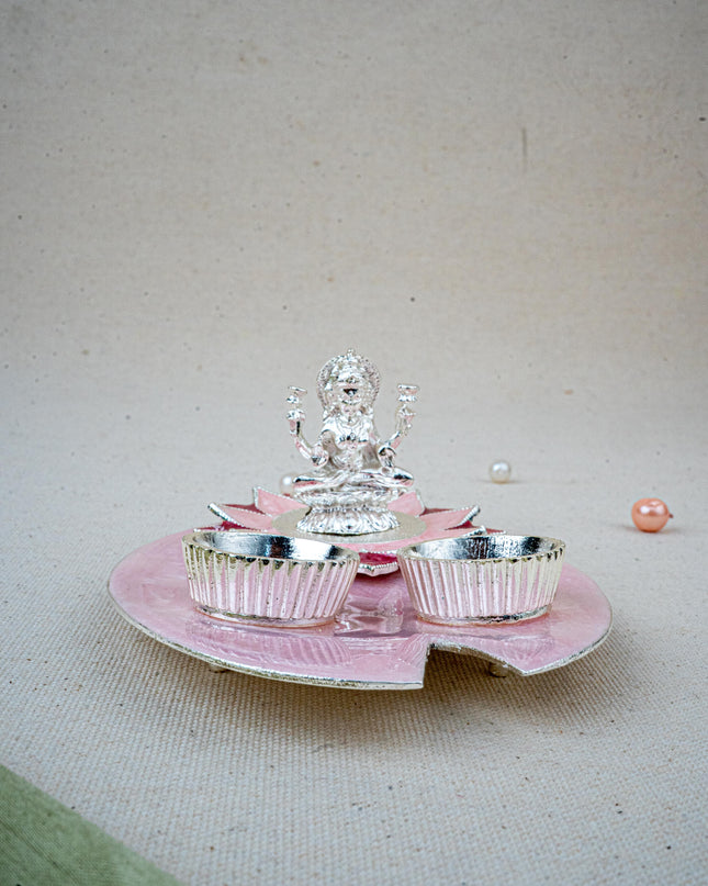 White Metal Lakshmi Manjal-Kumkum Holder - Pink - WL5500-2