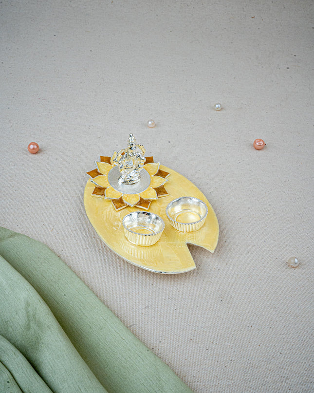 White Metal Ganesha Manjal-Kumkum Holder - Beige - WL5501-1