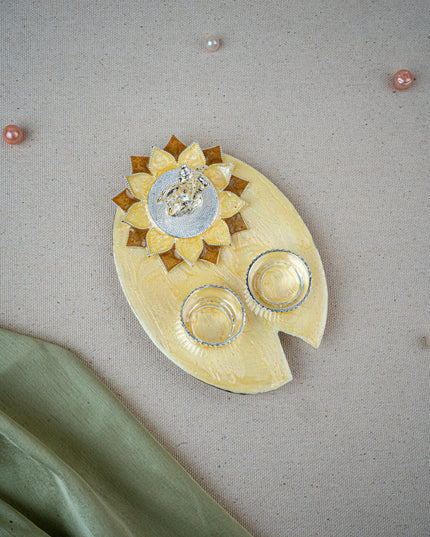 Lord Ganesha Manjal-Kumkum Holder - Beige - WL5501-1
