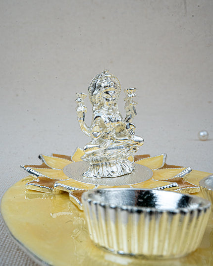 White Metal Lakshmi Manjal-Kumkum Holder - Beige - WL5501-2