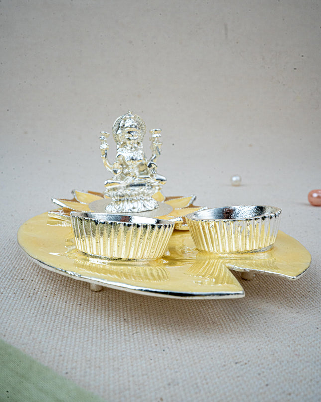 White Metal Lakshmi Manjal-Kumkum Holder - Beige - WL5501-2