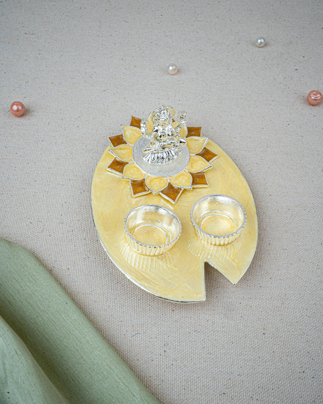 White Metal Lakshmi Manjal-Kumkum Holder - Beige - WL5501-2