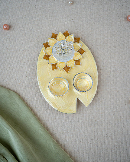 White Metal Lakshmi Manjal-Kumkum Holder - Beige - WL5501-2