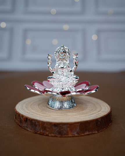 White Metal Lord Lakshmi on Floral Base - Pink - WL5502-2