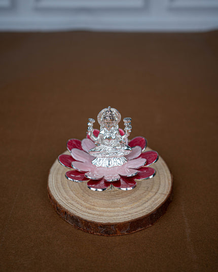 White Metal Lord Lakshmi on Floral Base - Pink - WL5502-2