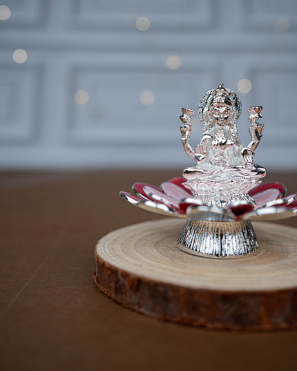 White Metal Lord Lakshmi on Floral Base - Pink - WL5502-2