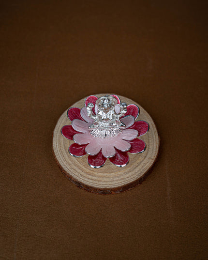 White Metal Lord Lakshmi on Floral Base - Pink - WL5502-2