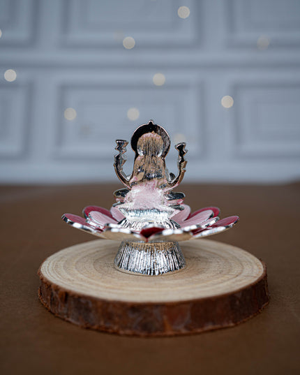 White Metal Lord Lakshmi on Floral Base - Pink - WL5502-2
