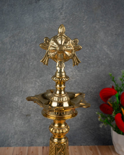 Brass Shankh Chakra Kuthu Vilakku - 16 inch - WL5505