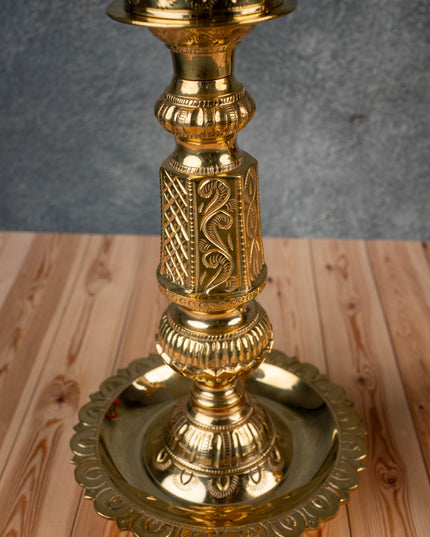 Brass Shankh Chakra Kuthu Vilakku - 16 inch - WL5505