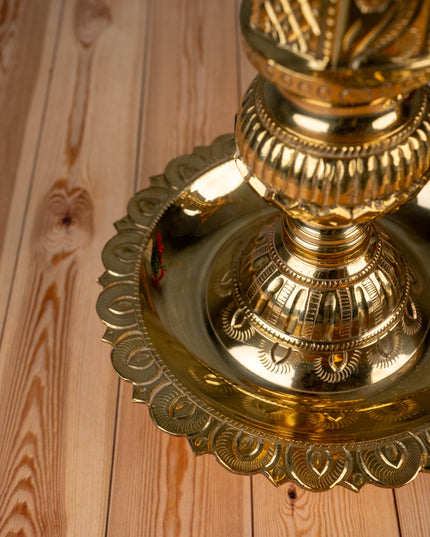 Brass Shankh Chakra Kuthu Vilakku - 16 inch - WL5505