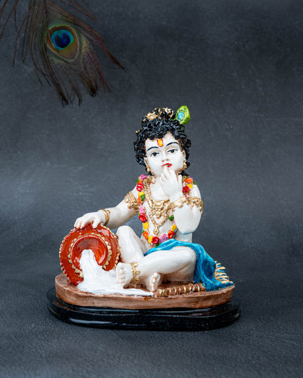 Polystone Krishna with Butter Pot Idol - 7 inch - WL5512