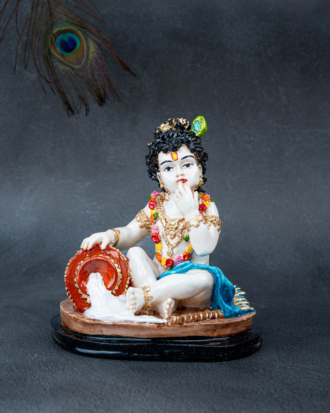 Polystone Krishna with Butter Pot Idol - 7 inch - WL5512