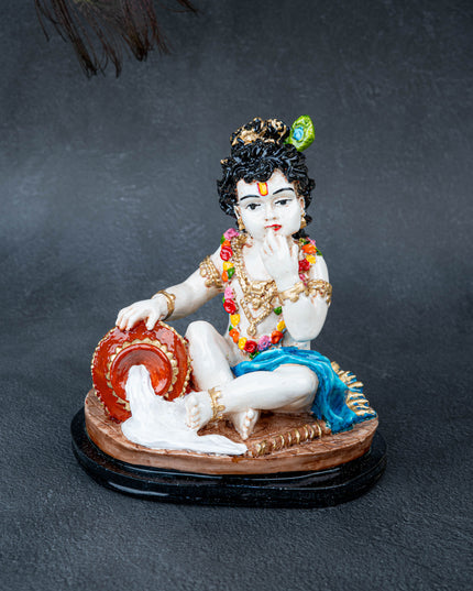 Polystone Krishna with Butter Pot Idol - 7 inch - WL5512