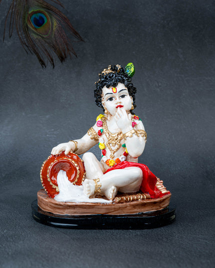 Polystone Krishna with Butter Pot Idol - 7 inch - WL5512