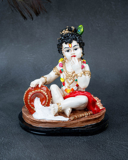 Polystone Krishna with Butter Pot Idol - 7 inch - WL5512