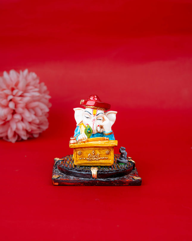 Polystone Reading Ganesha Idol - 3 inch - WL5514