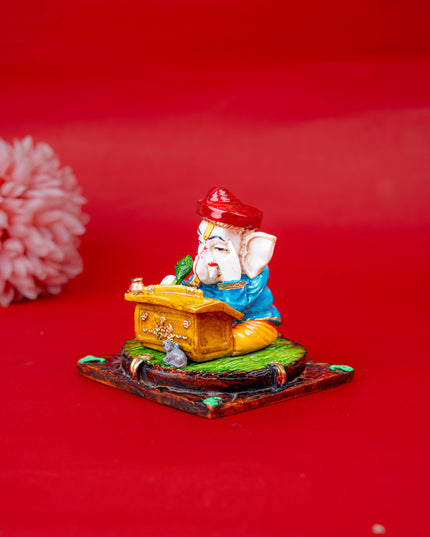 Polystone Reading Ganesha Idol - 3 inch - WL5514