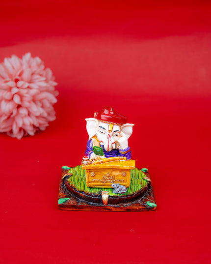 Polystone Reading Ganesha Idol - 3 inch - WL5514