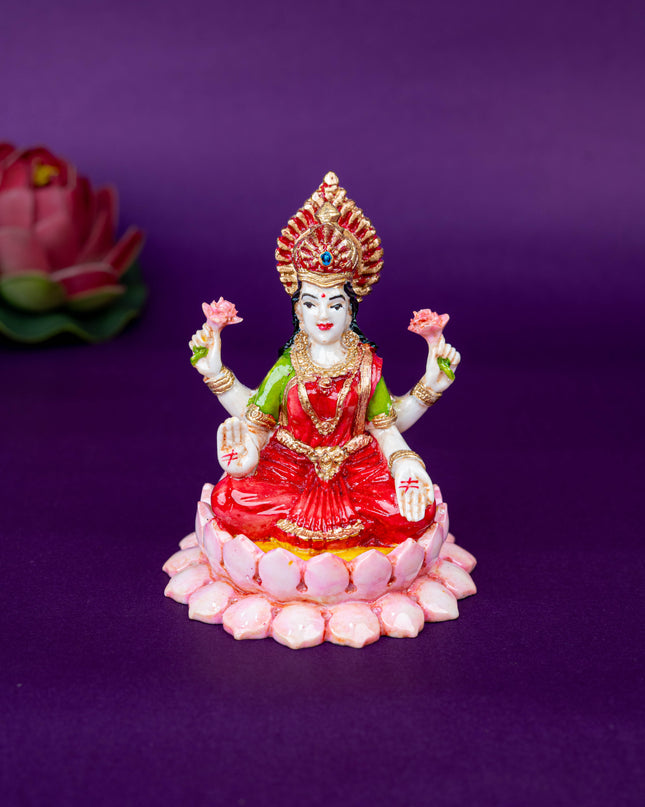 Polystone Lakshmi Idol on Lotus Base - 4 inch - WL5520
