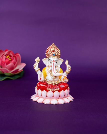 Polystone Ganesha Idol on Lotus Base - 4 inch - WL5521