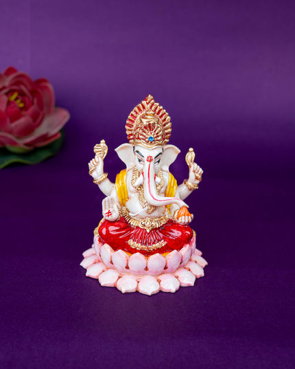 Polystone Ganesha Idol on Lotus Base - 4 inch - WL5521