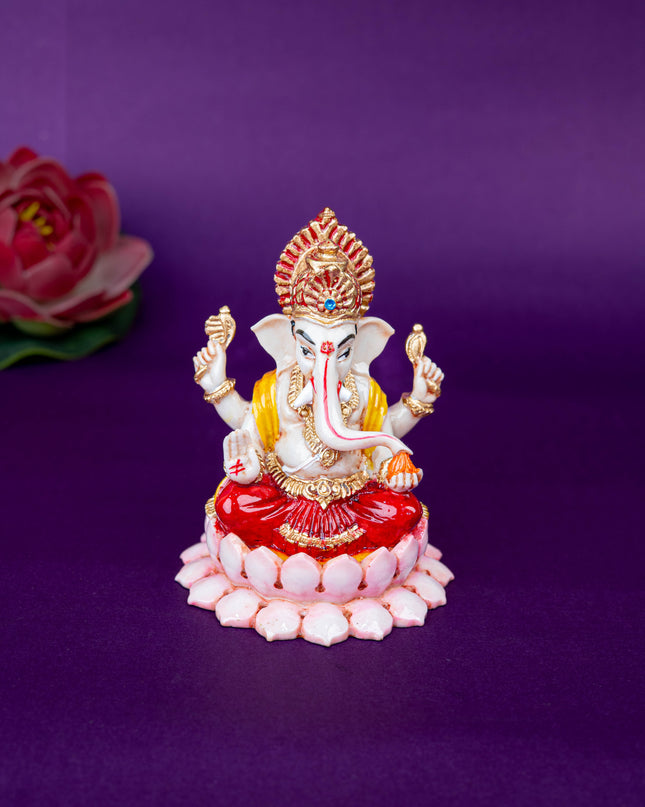 Polystone Ganesha Idol on Lotus Base - 4 inch - WL5521