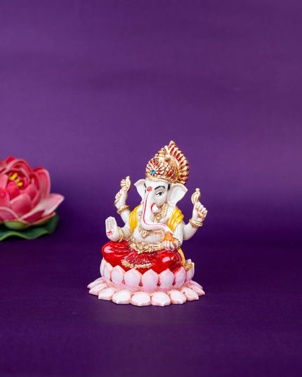 Polystone Ganesha Idol on Lotus Base - 4 inch - WL5521