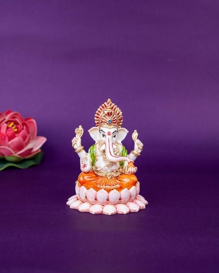 Polystone Ganesha Idol on Lotus Base - 4 inch - WL5521