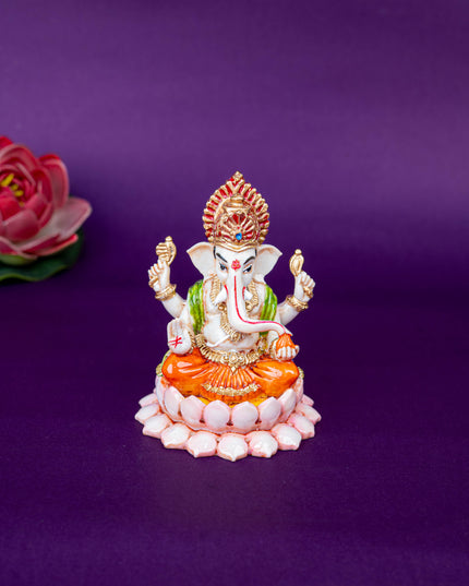 Polystone Ganesha Idol on Lotus Base - 4 inch - WL5521